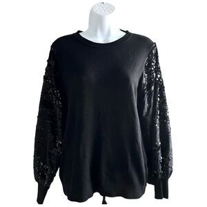 SIONI Sequin Sleeve Rib Knit Sweater Bloomingdale’s Black Color  Size M.